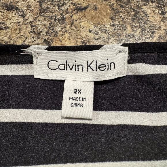 Calvin Klein Top Nautical Preppy Minimalist Coastal Career Zip Stripe Black 2X - Picture 3 of 6